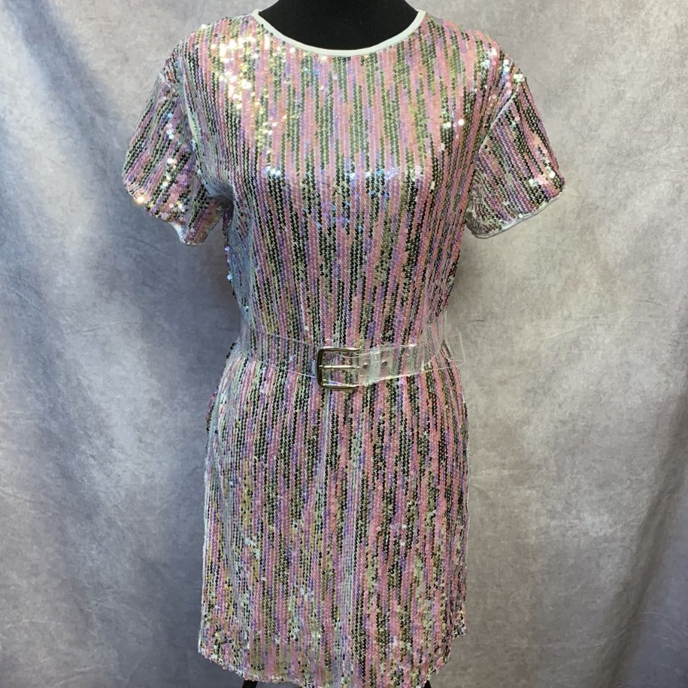 Just Quella Sequined Mesh T-Shirt Dress